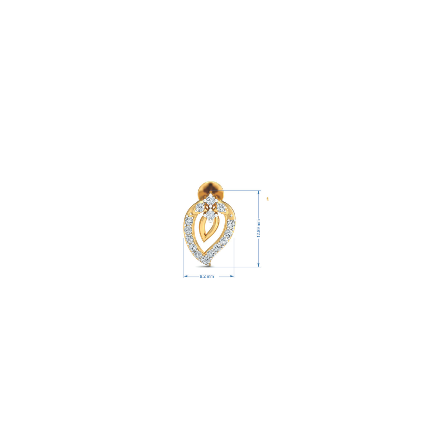 Silver gold leaf heart CZ earrings in 925 sterling silver