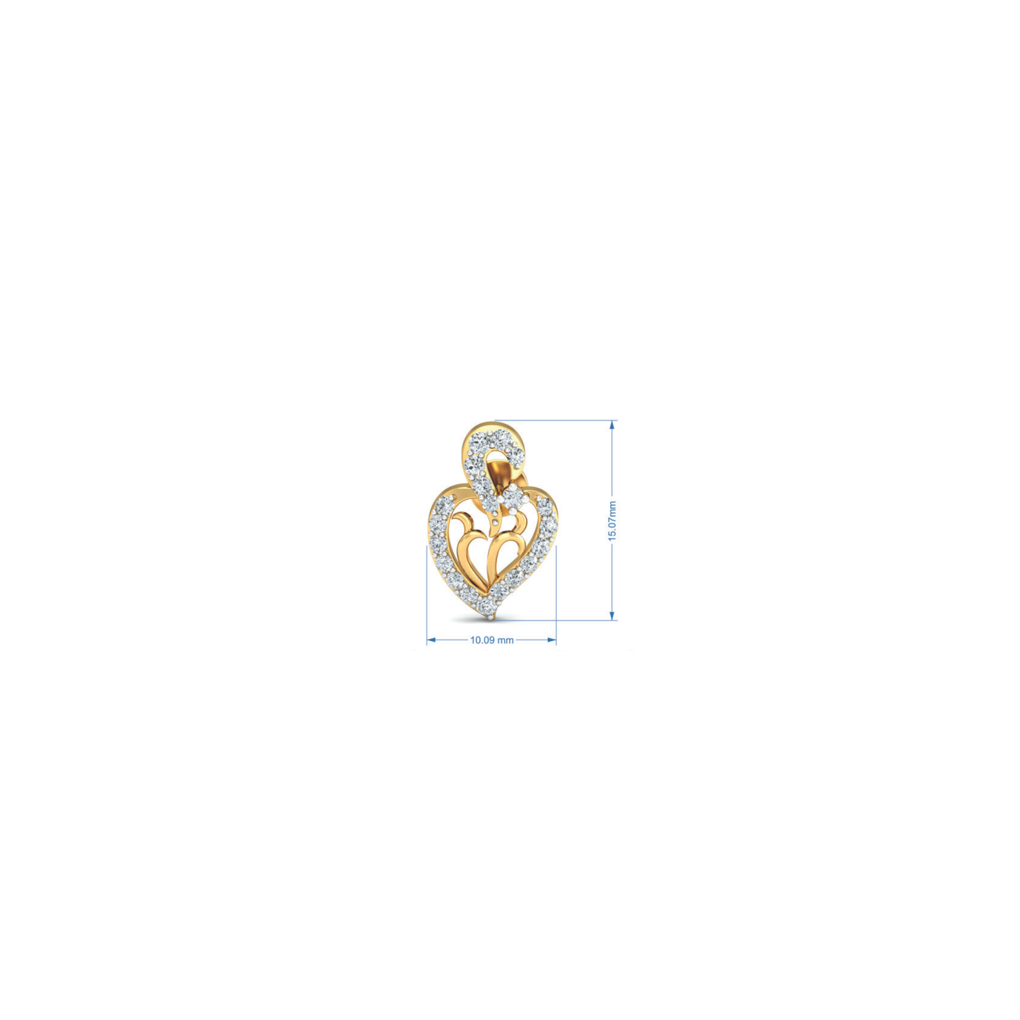 Silver gold double heart CZ earrings in 925 sterling silver