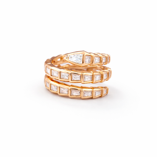 Rose gold brick wrap ring in 925 sterling silver with segmented design