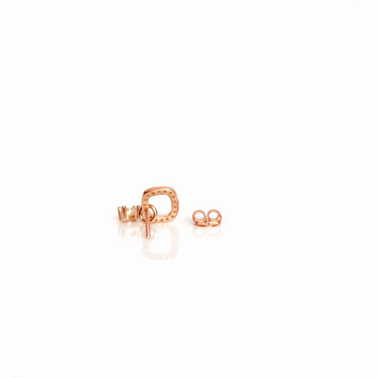925 sterling silver open square halo stud earrings with rose gold polish and CZ stones