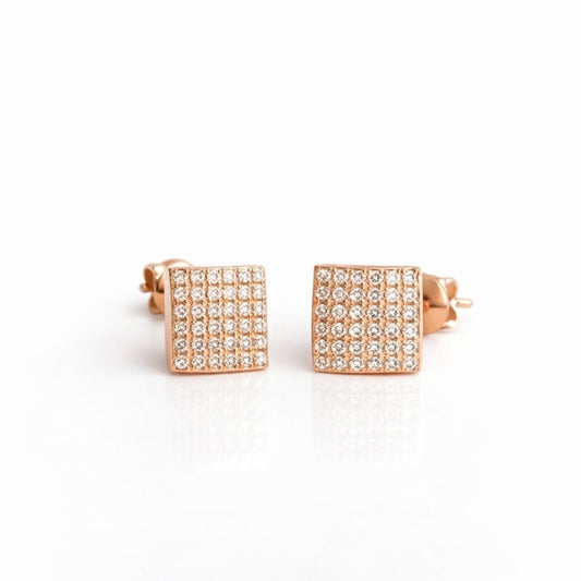 925 sterling silver square pavé stud earrings with gold polish finish