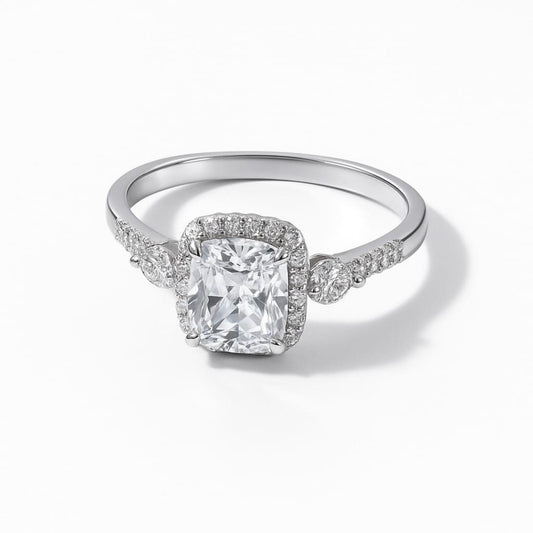 Silver Lustre Cushion Halo Ring - Eloura Sterling