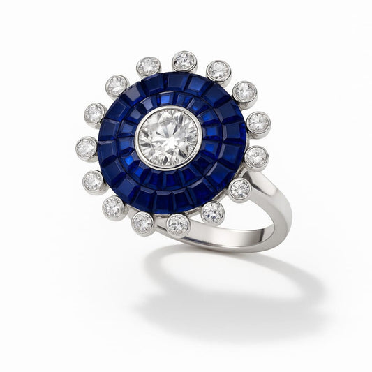 Silver Celeste Sapphire Halo Ring Eloura Sterling