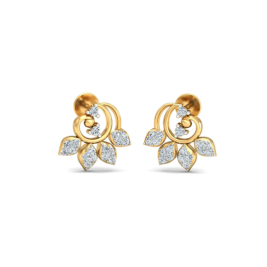 Silver gold floral CZ earrings in 925 sterling silver with leaf cluster design