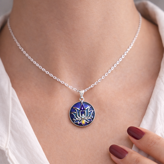 925 sterling silver lotus enamel pendant necklace for women
