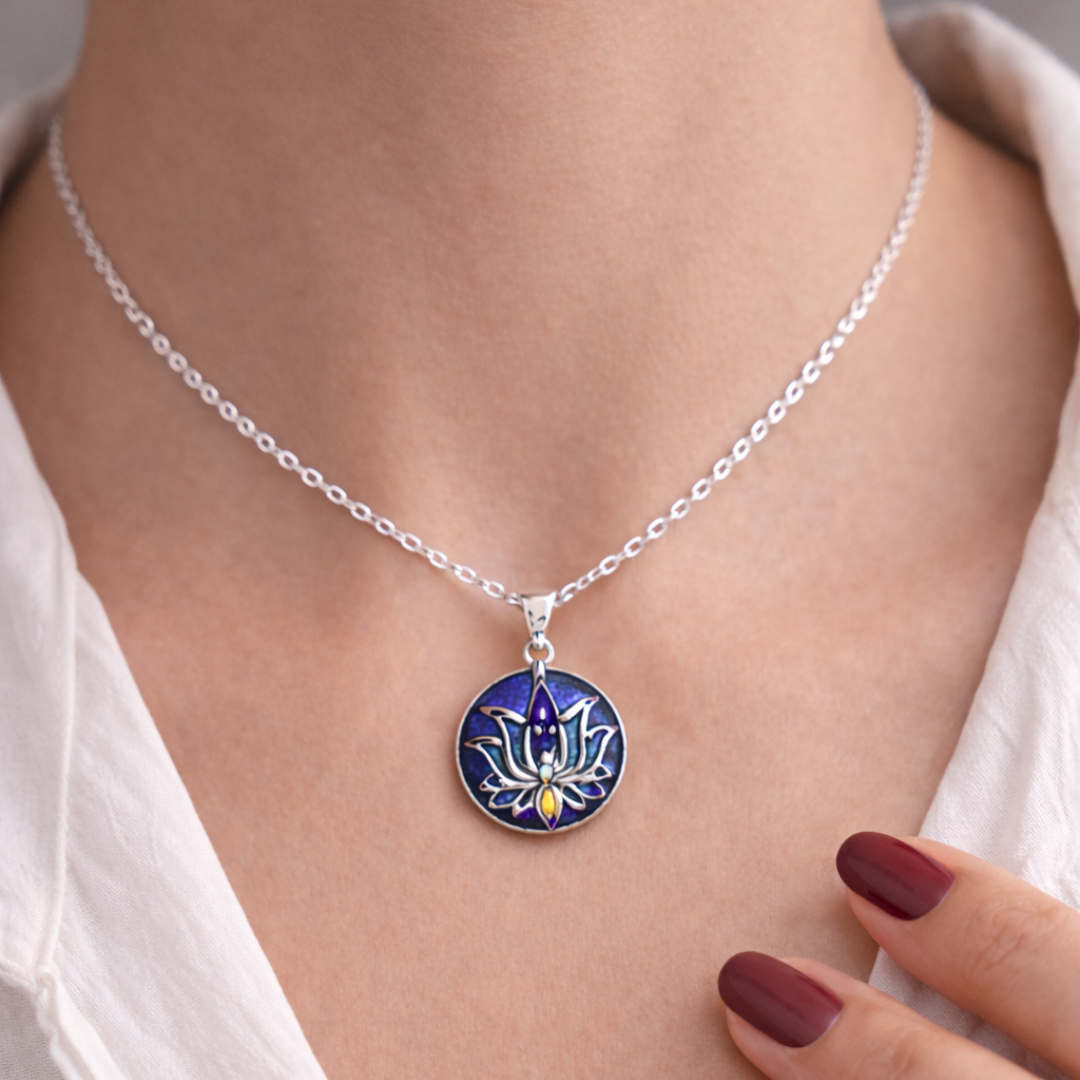 925 sterling silver lotus enamel pendant necklace for women