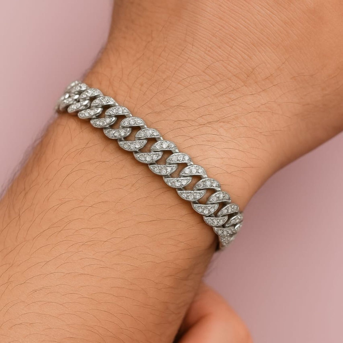 Cuban ice men's bracelet Sterling Silver Iced Out Chain - Eloura Sterling