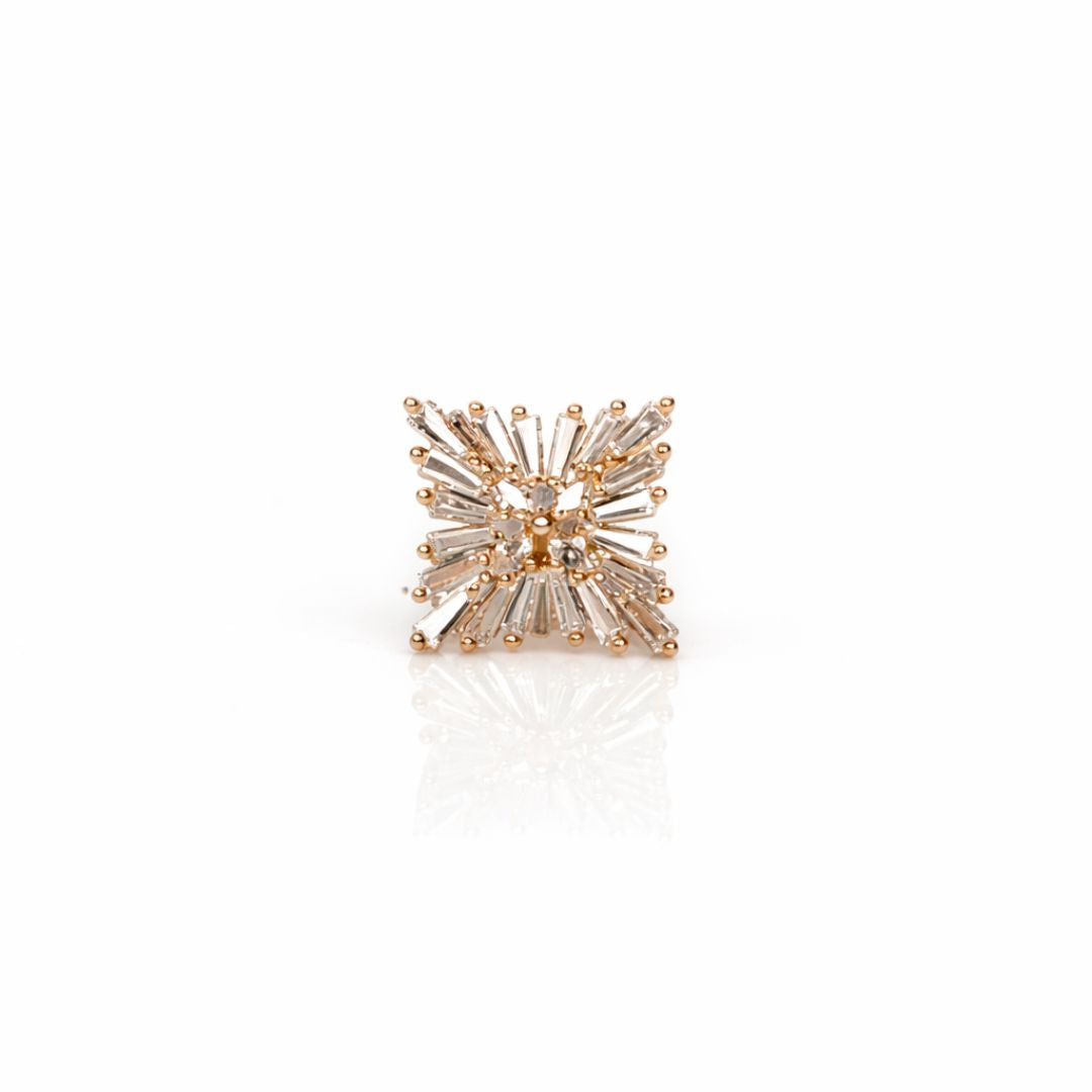 925 sterling silver square starburst CZ stud earrings with rose gold polish