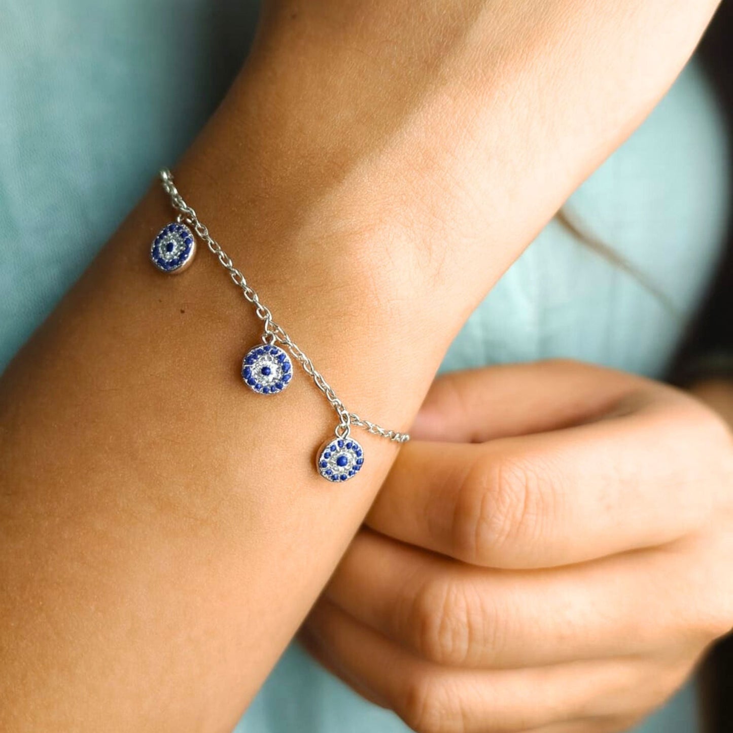 Azure Charm Evil Eye Sterling Silver Bracelet - Eloura Sterling