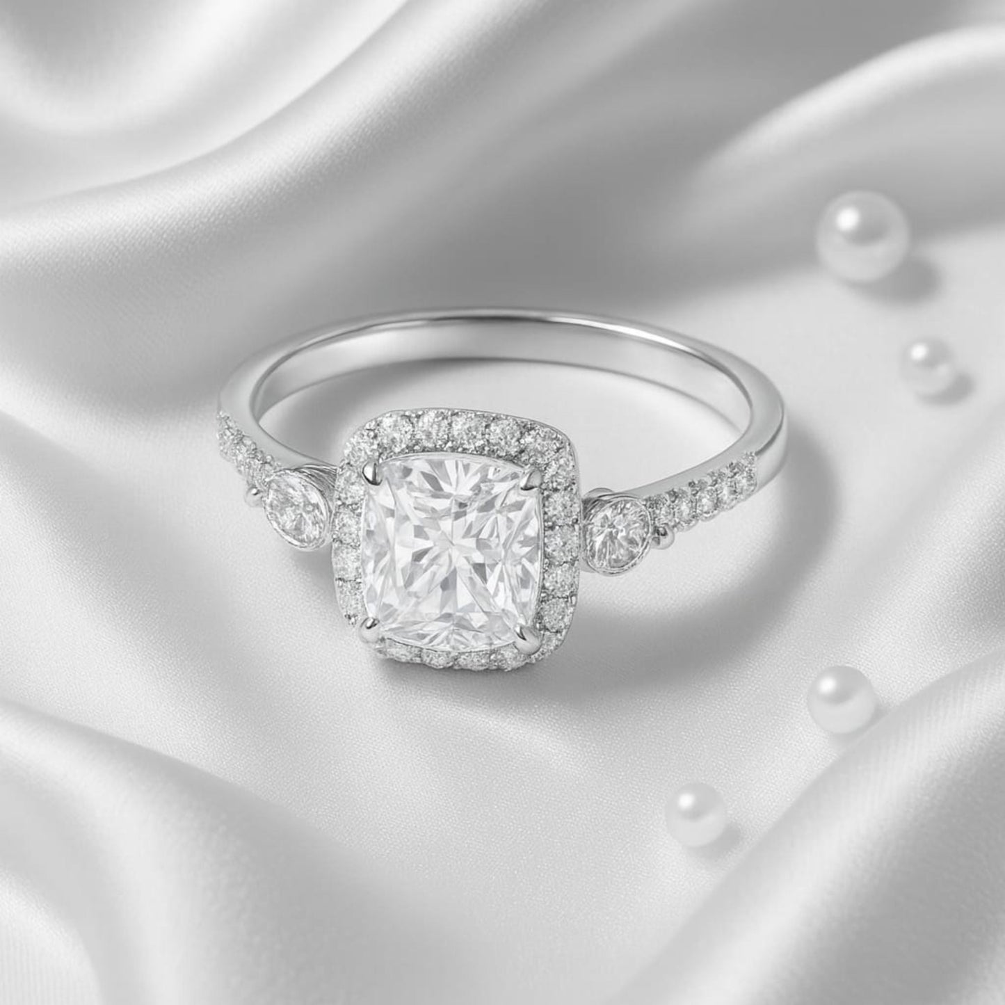 Silver Lustre Cushion Halo Ring - Eloura Sterling