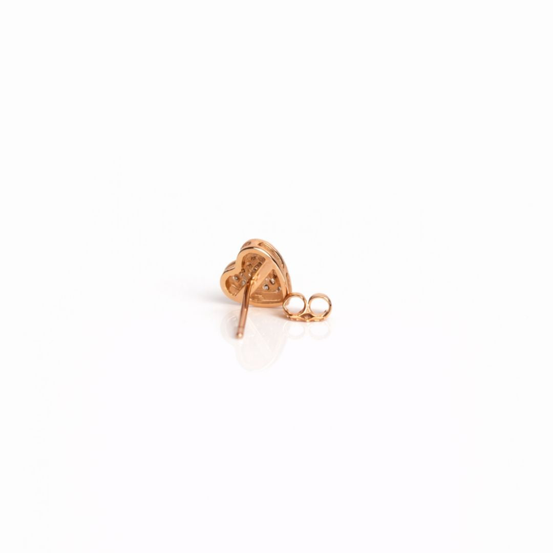 Heart shaped rose gold cubic zirconia stud earrings in 925 sterling silver