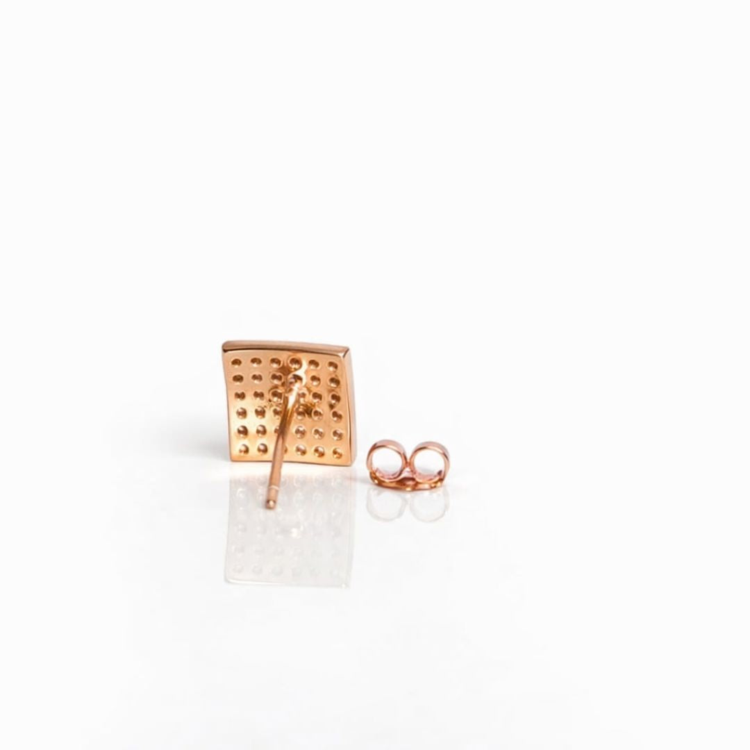 925 sterling silver square pavé stud earrings with gold polish finish