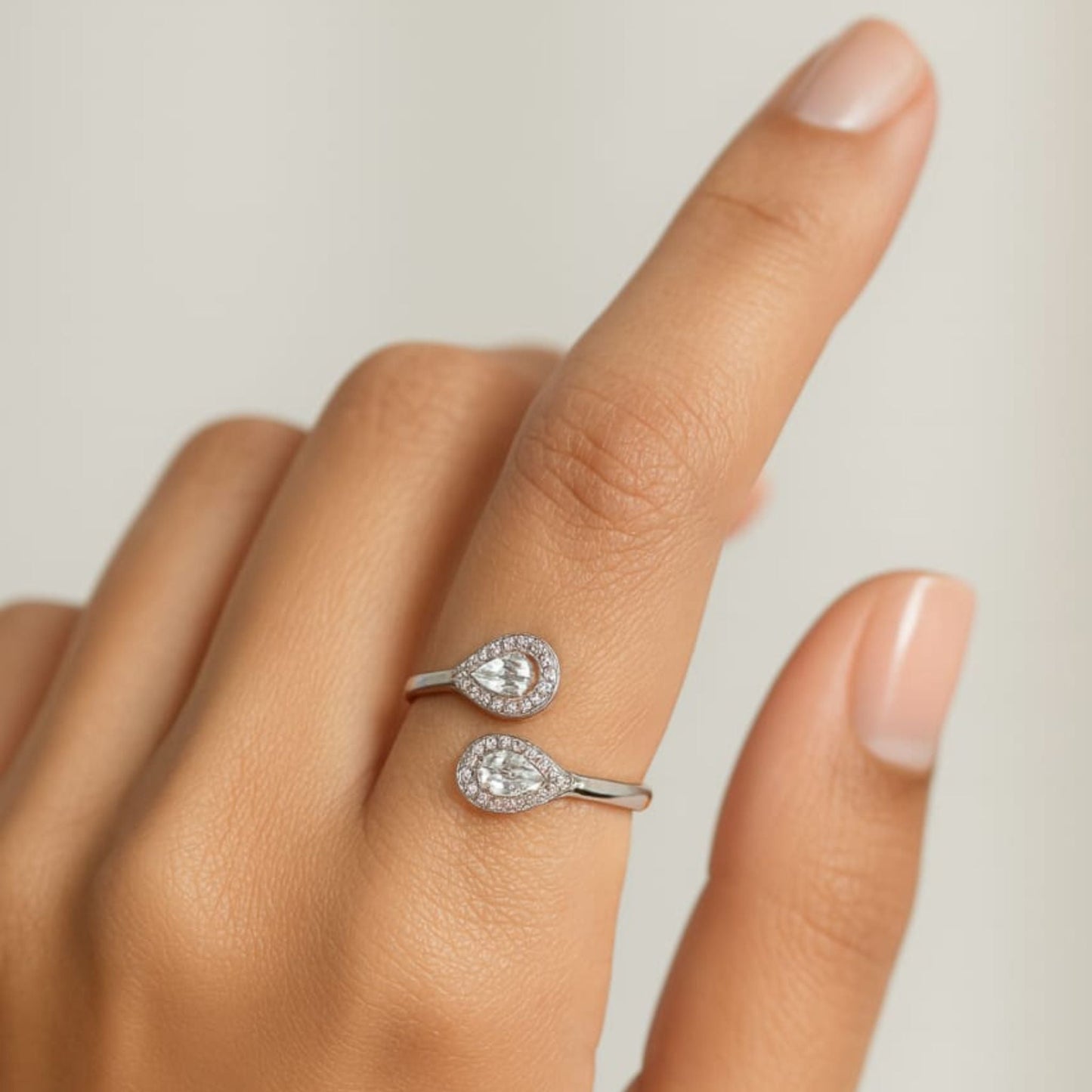 Silver Dewdrop Dual Pear Ring Eloura Sterling
