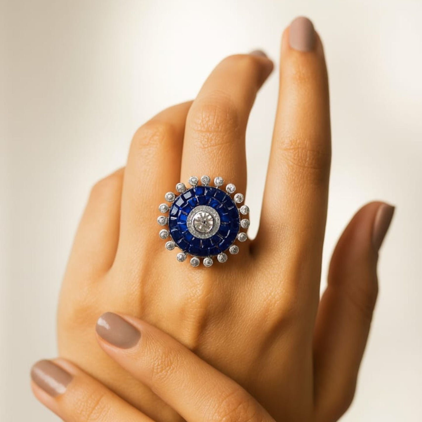 Silver Celeste Sapphire Halo Ring Eloura Sterling