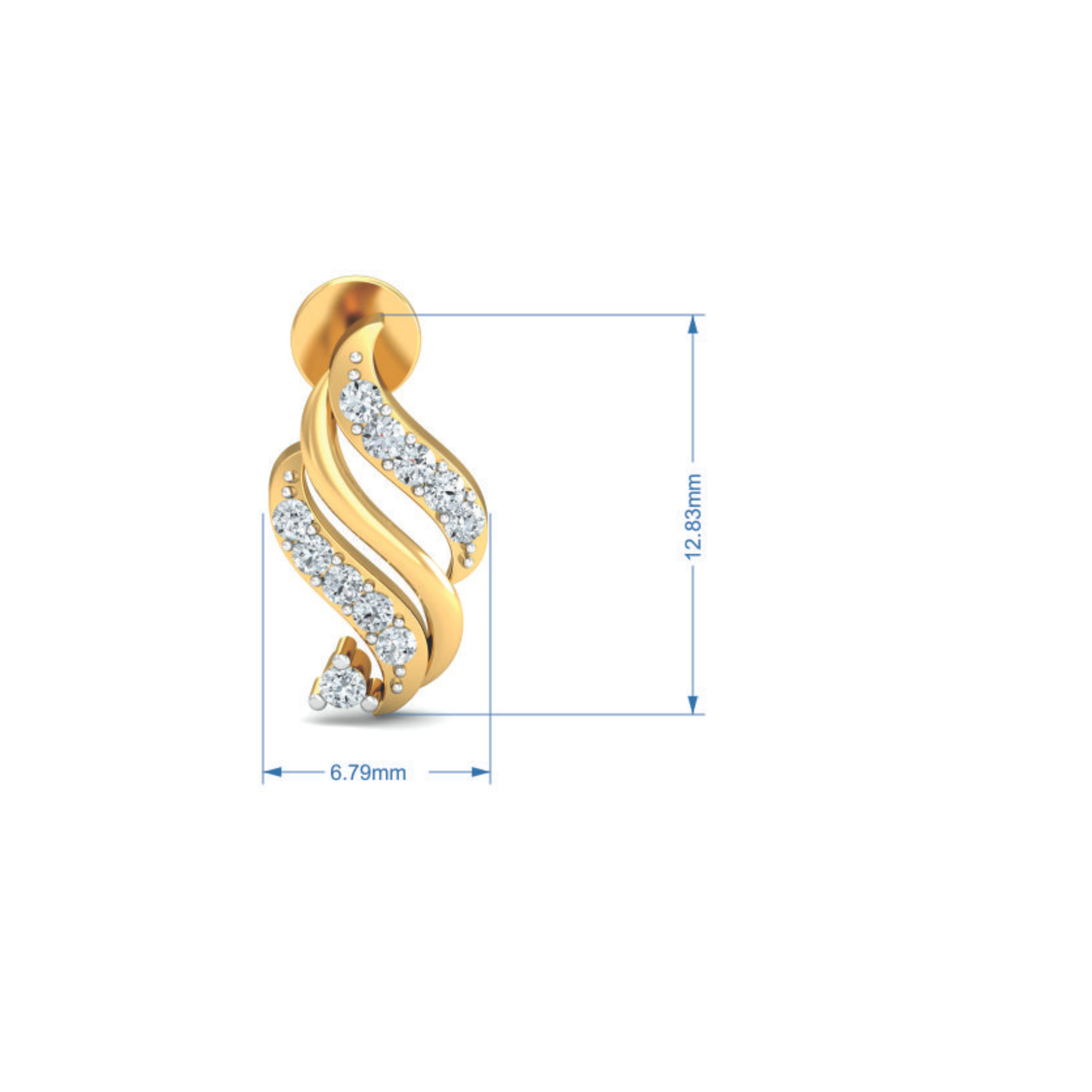 Silver gold wave CZ earrings in 925 sterling silver with curved design