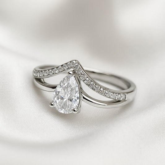 Silver Pear Solitaire Ring- Eloura Sterling