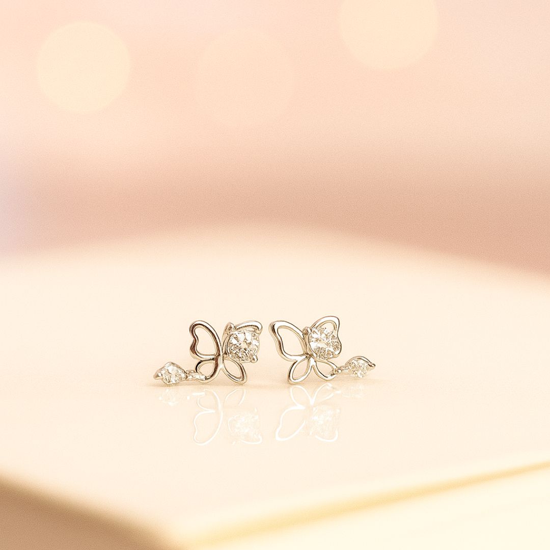 925 sterling silver butterfly stud earrings with CZ stone