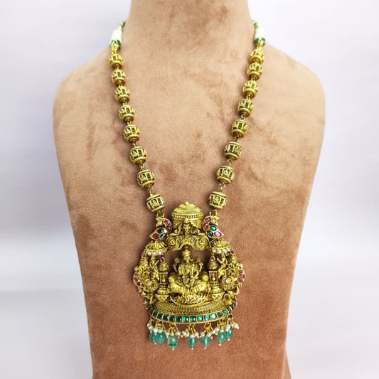 Lakshmi Temple Necklace Set with Ruby & Emerald Stones - Eloura Sterling