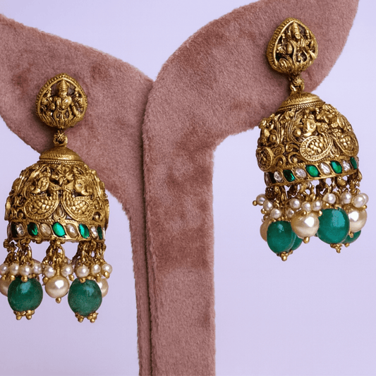 Temple Choker Set with Green Stones & Pearl Drops - Eloura Sterling