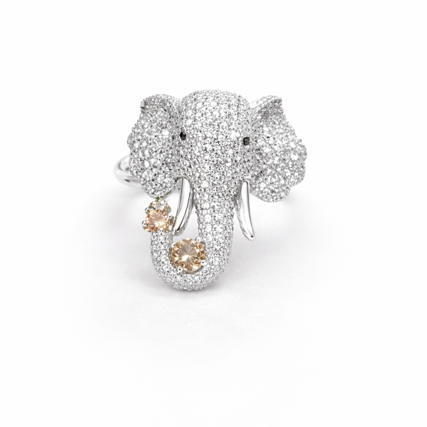Silver elephant CZ statement ring in 925 sterling silver with pavé design