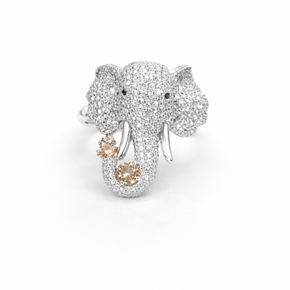Silver elephant CZ statement ring in 925 sterling silver with pavé design