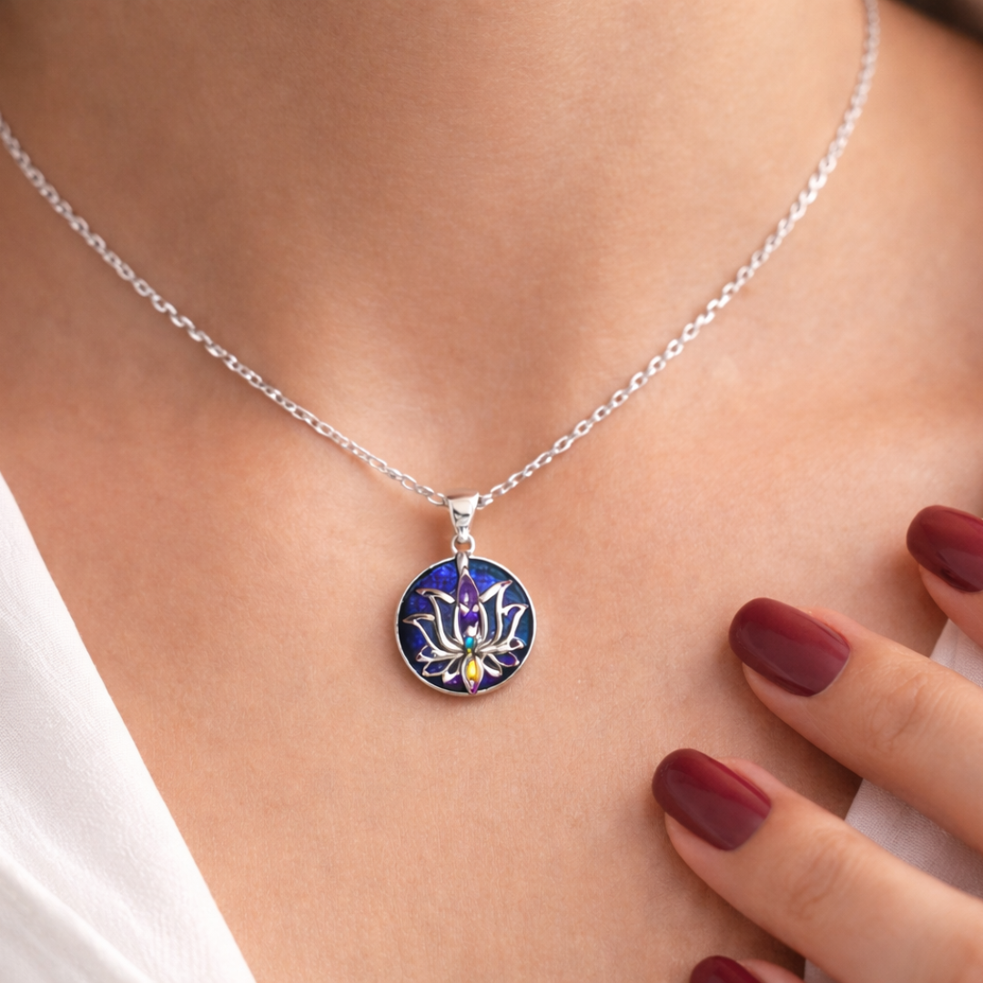 925 sterling silver lotus enamel pendant necklace for women

