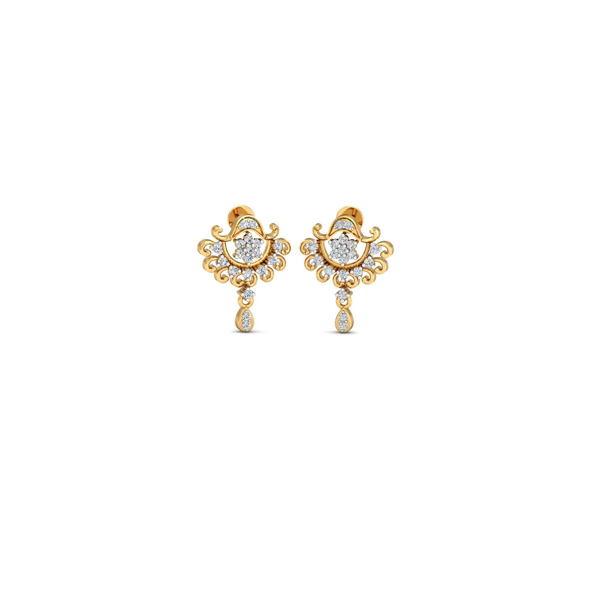 Silver gold royal drop CZ earrings in 925 sterling silver for bridal wear