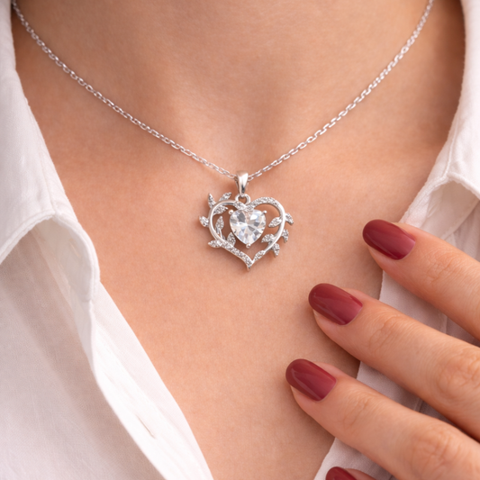 925 sterling silver heart pendant necklace with cubic zirconia for women
