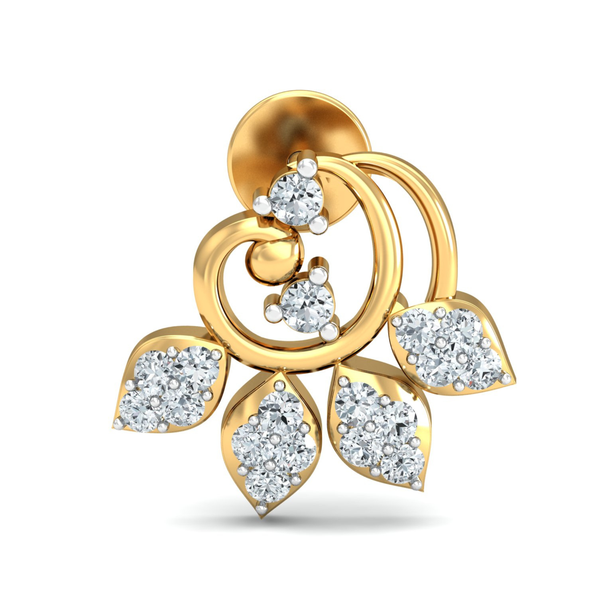 Silver gold floral CZ earrings in 925 sterling silver with leaf cluster design