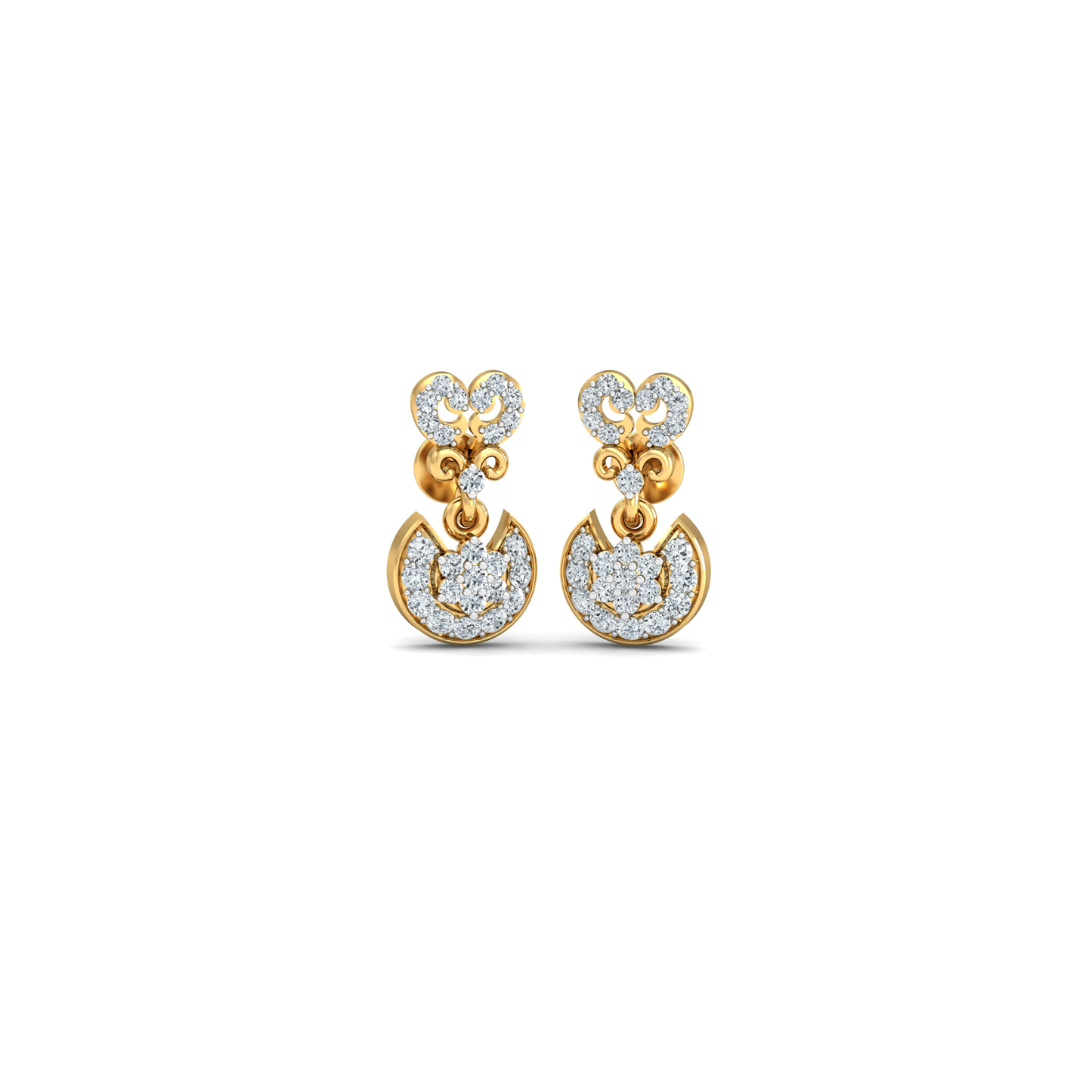 Silver gold heart drop CZ earrings in 925 sterling silver for bridal wear
