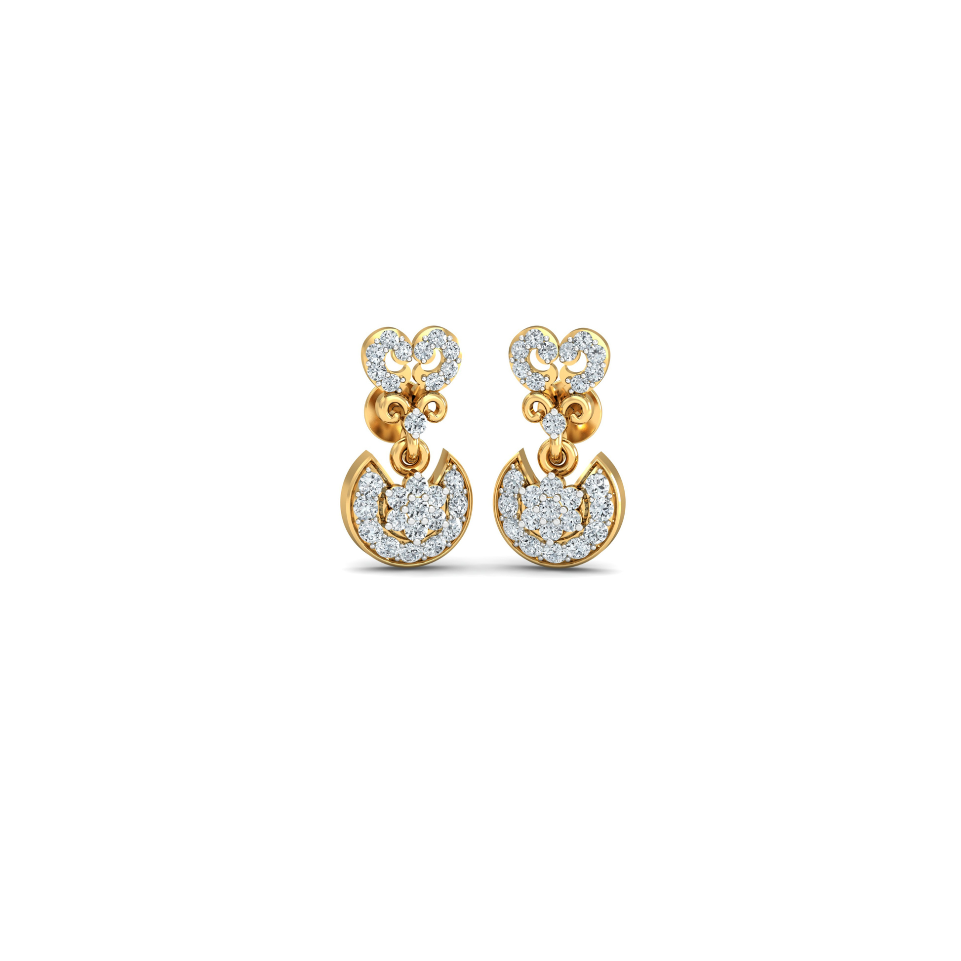 Silver gold heart drop CZ earrings in 925 sterling silver for bridal wear