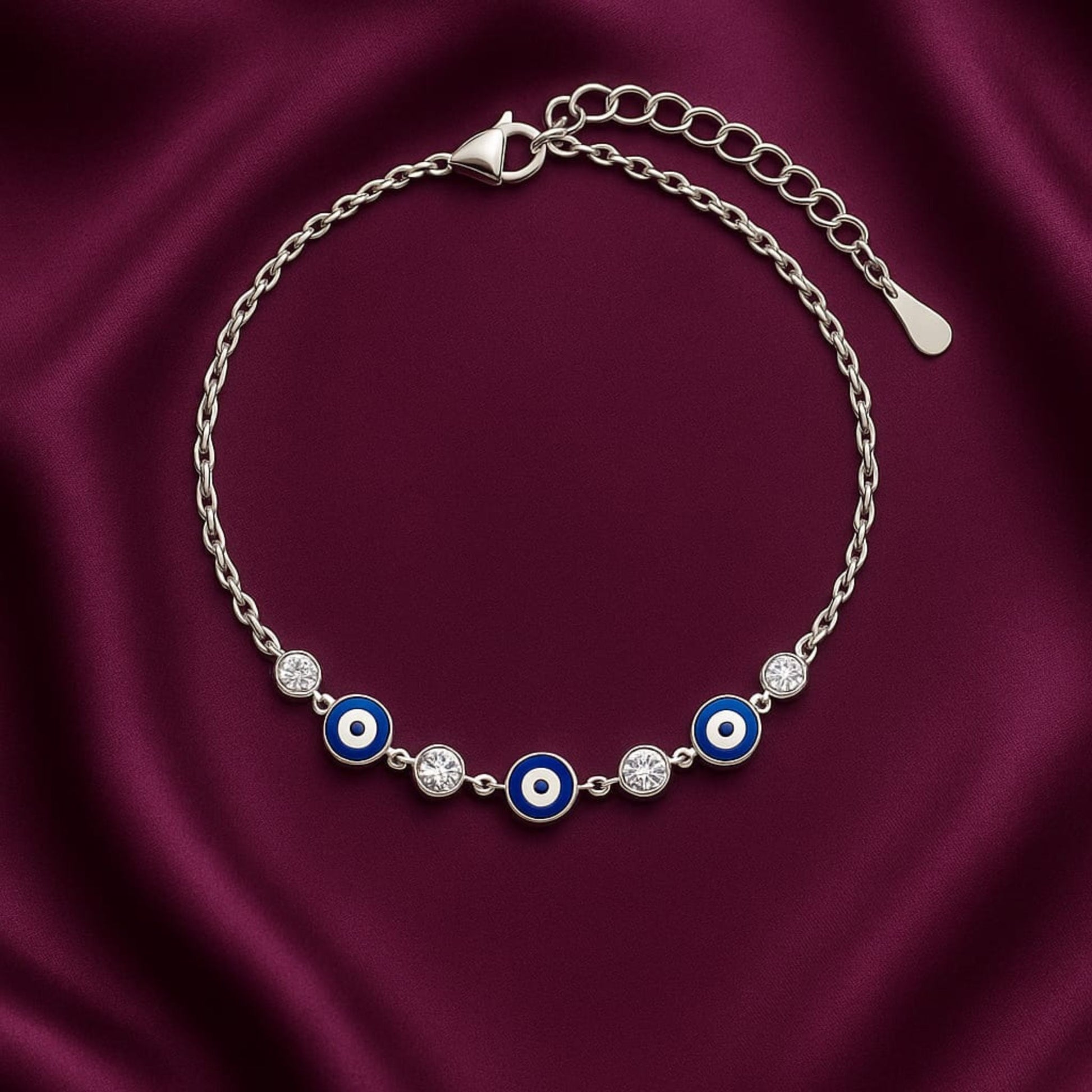 Azure Evil Eye Bracelet 925 Sterling Silver Blue Charm - Eloura Sterling