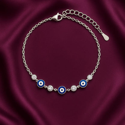 Azure Evil Eye Bracelet 925 Sterling Silver Blue Charm - Eloura Sterling