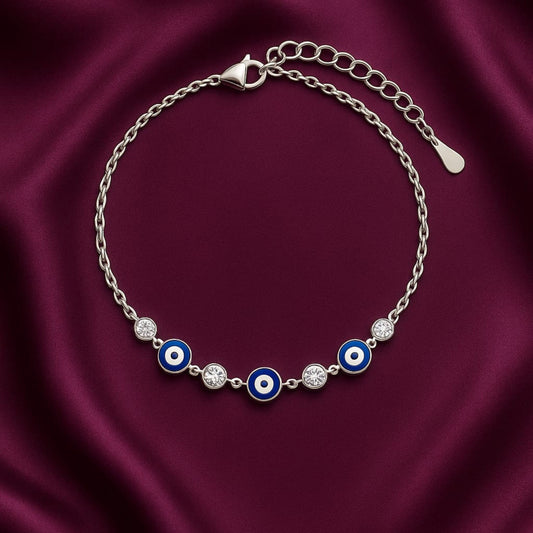Azure Evil Eye Bracelet 925 Sterling Silver Blue Charm - Eloura Sterling