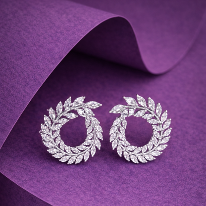 Silver leaf-shaped earrings for women