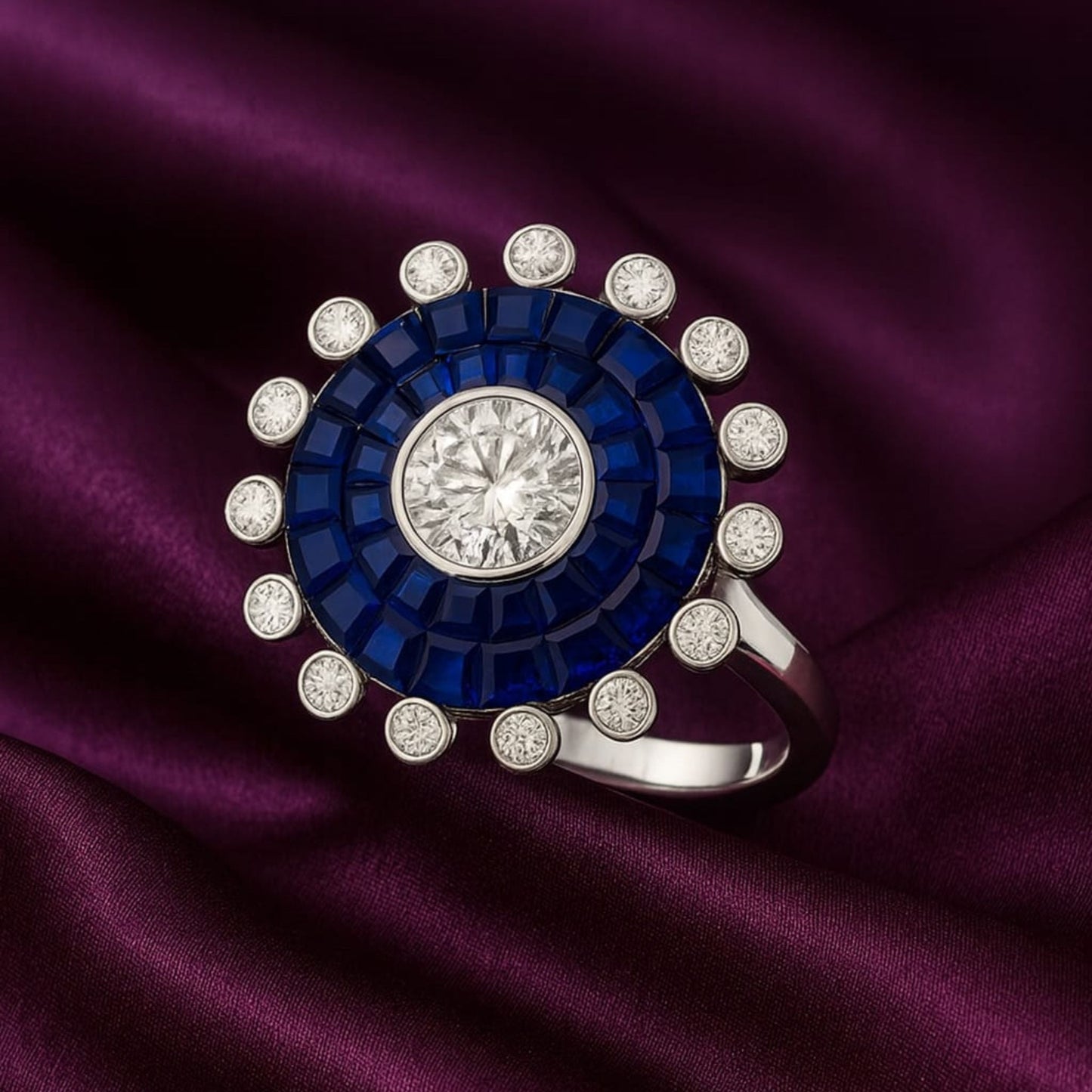 Silver  Celeste Sapphire Halo Ring Eloura Sterling