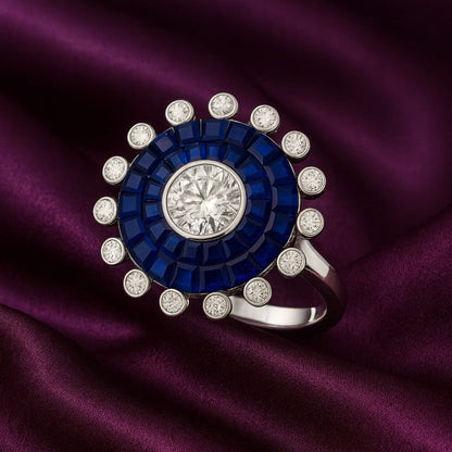 Silver  Celeste Sapphire Halo Ring Eloura Sterling