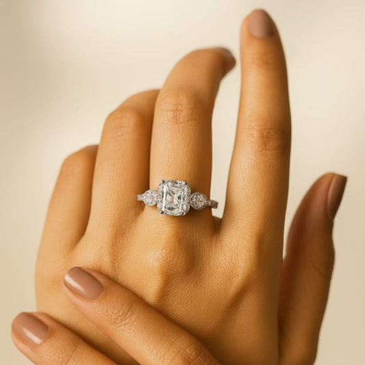  Silver Lustre Cushion Halo Ring - Eloura Sterling