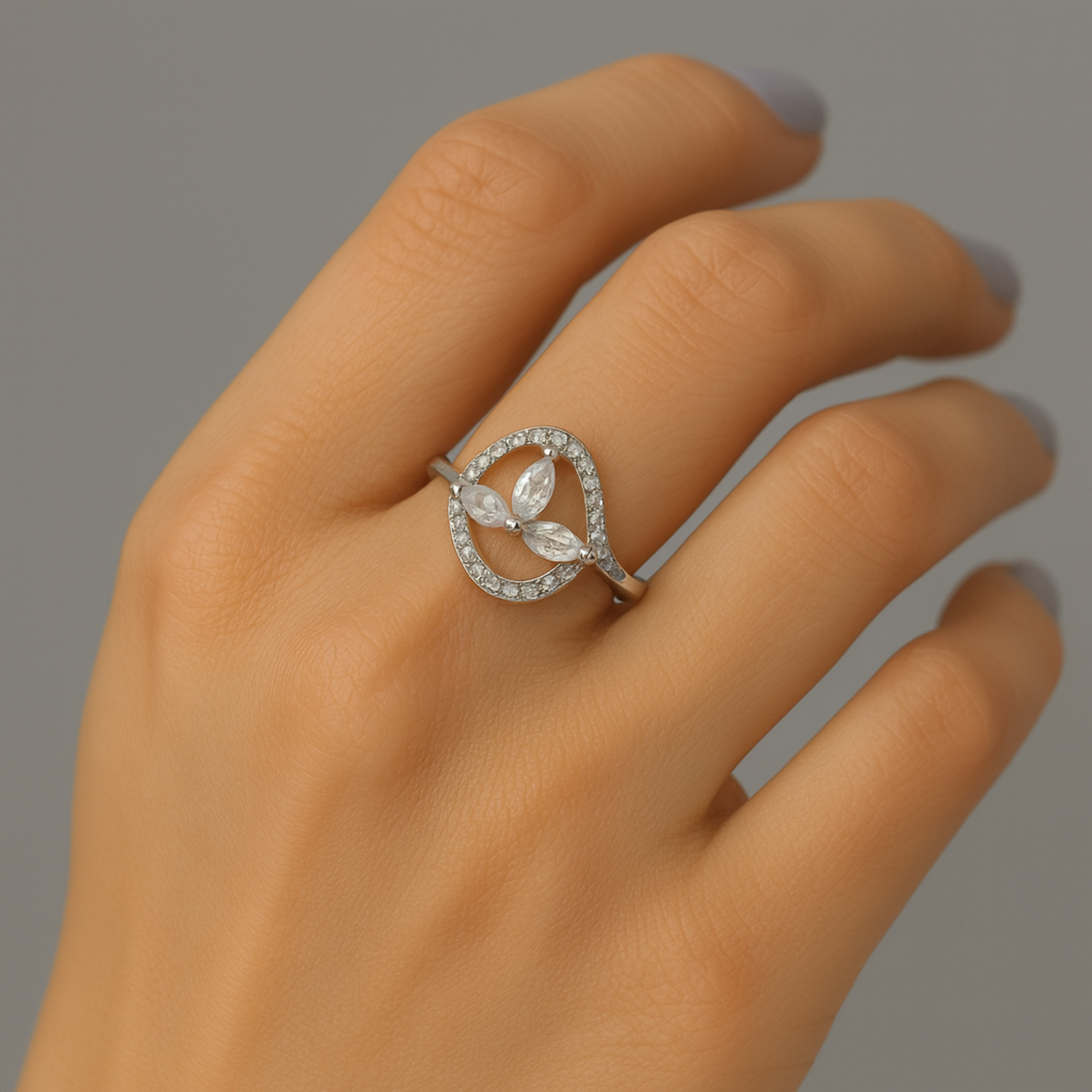 Silver Petal Halo Ring- Eloura Sterling