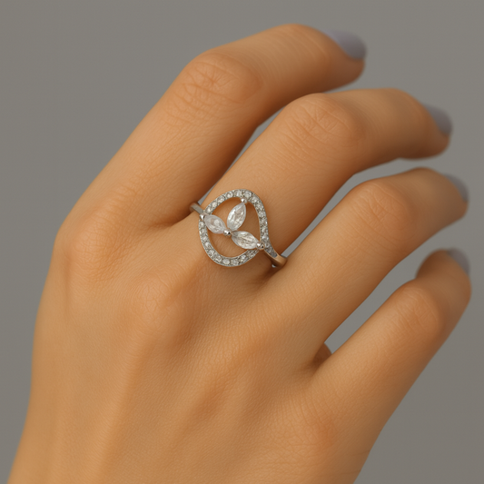 Silver Petal Halo Ring- Eloura Sterling