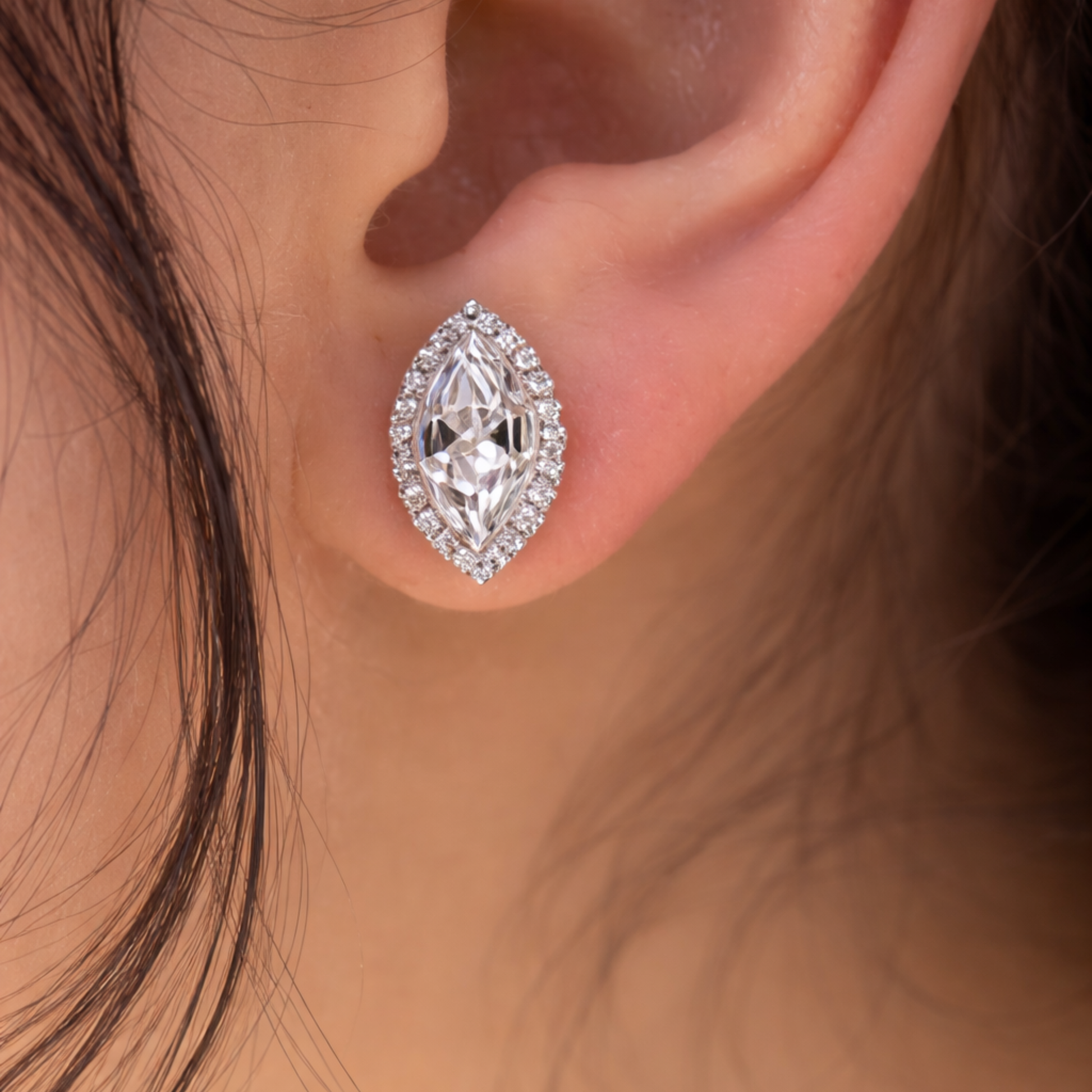 Silver marquise cut CZ stud earrings in 925 sterling silver