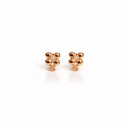 925 sterling silver floral bead stud earrings with CZ stones in rose gold polish