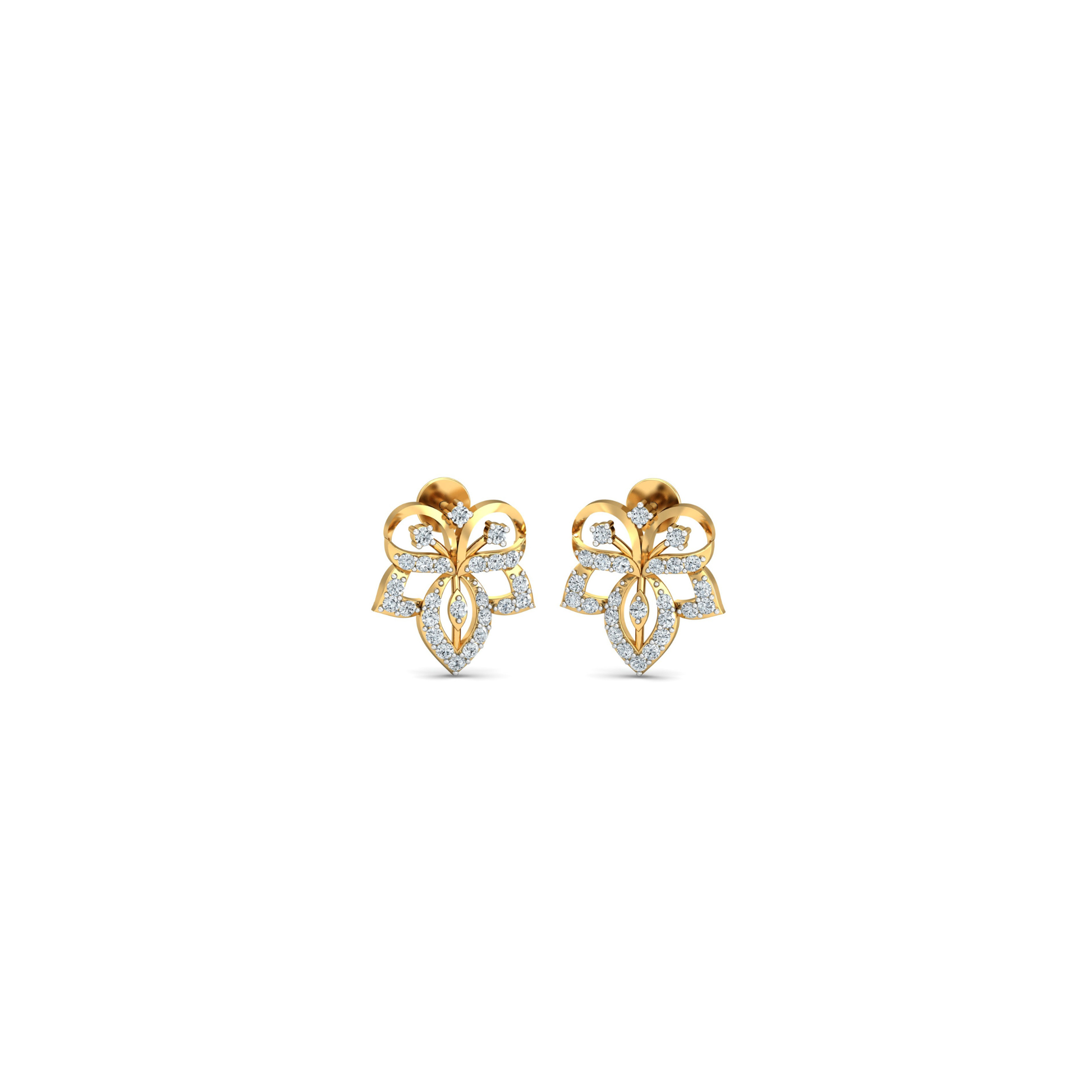 Silver gold floral petal CZ earrings in 925 sterling silver for wedding wear