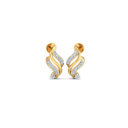 Silver gold wave CZ earrings in 925 sterling silver with curved design