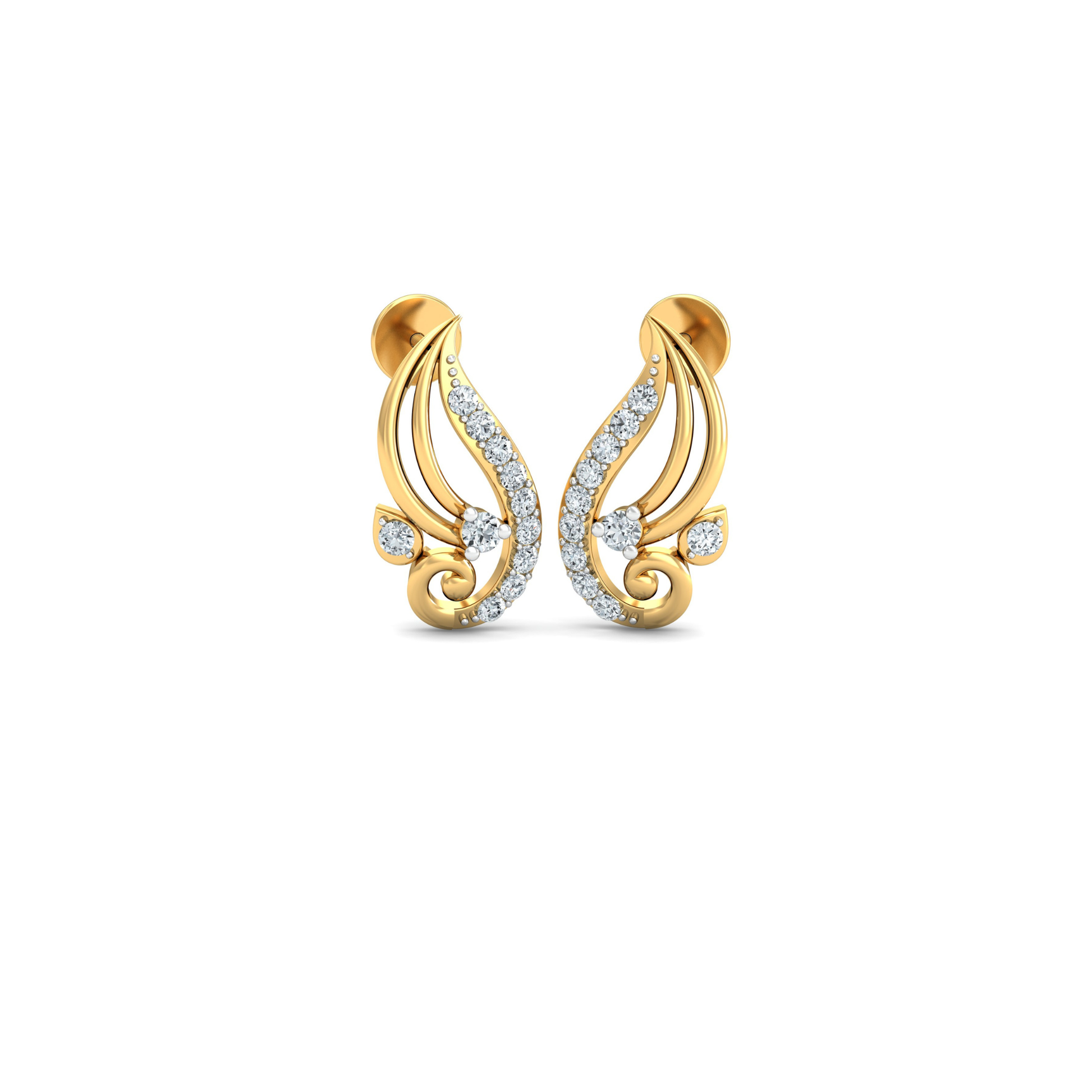 Silver gold royal leaf CZ earrings in 925 sterling silver