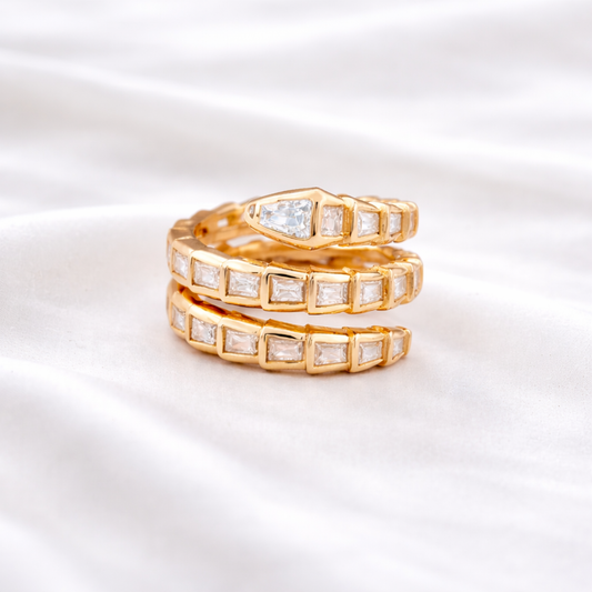 Rose gold brick wrap ring in 925 sterling silver with segmented design
