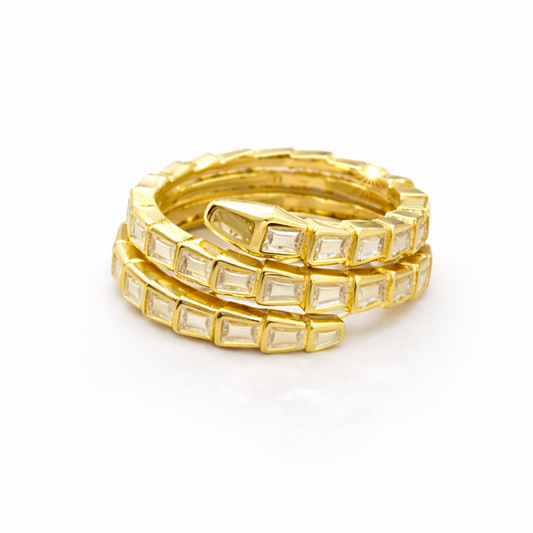 Silver gold brick wrap ring in 925 sterling silver with bold segmented design