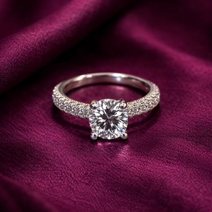 Silver pavé solitaire CZ ring in 925 sterling silver by Eloura Sterling