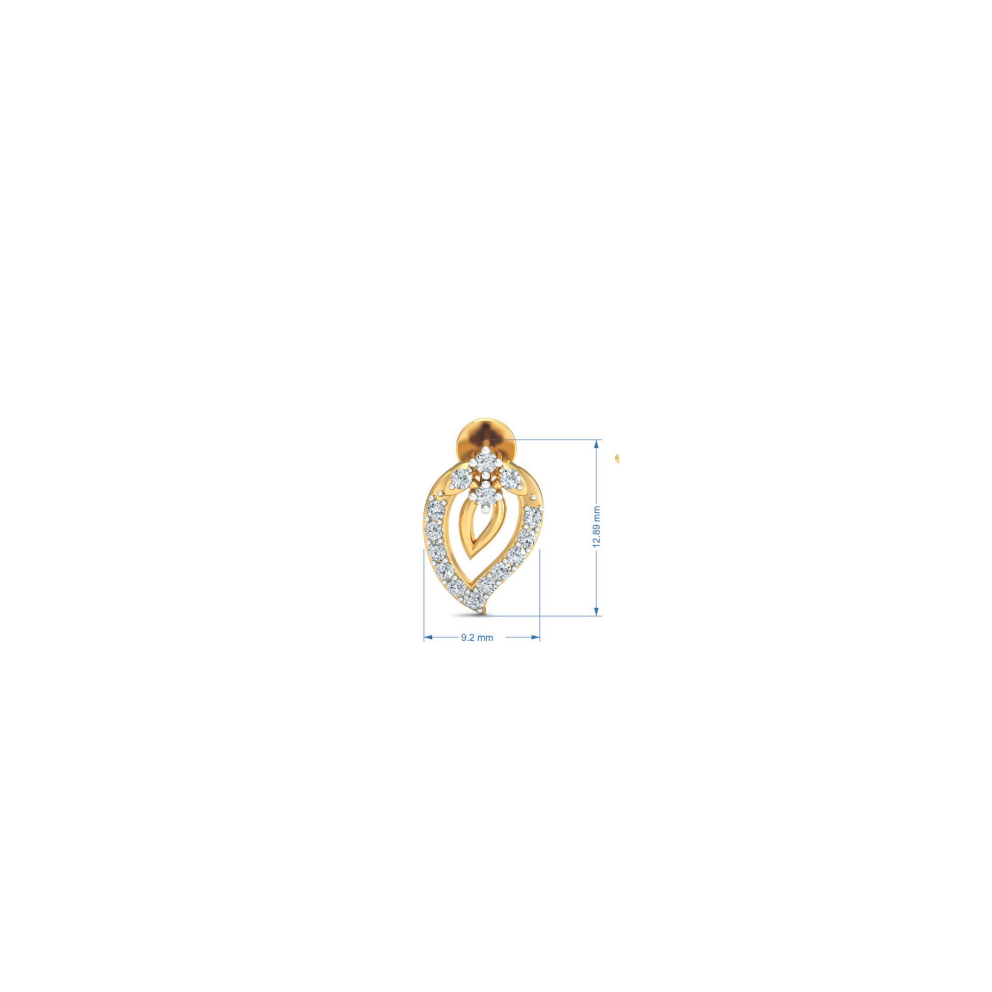 Silver gold leaf heart CZ earrings in 925 sterling silver