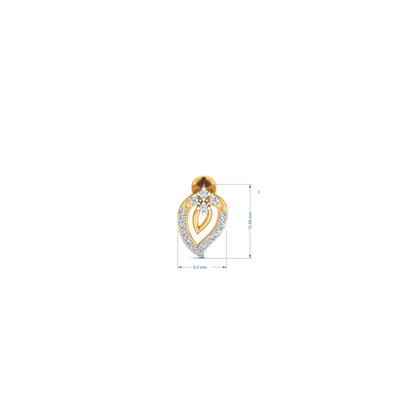 Silver gold leaf heart CZ earrings in 925 sterling silver
